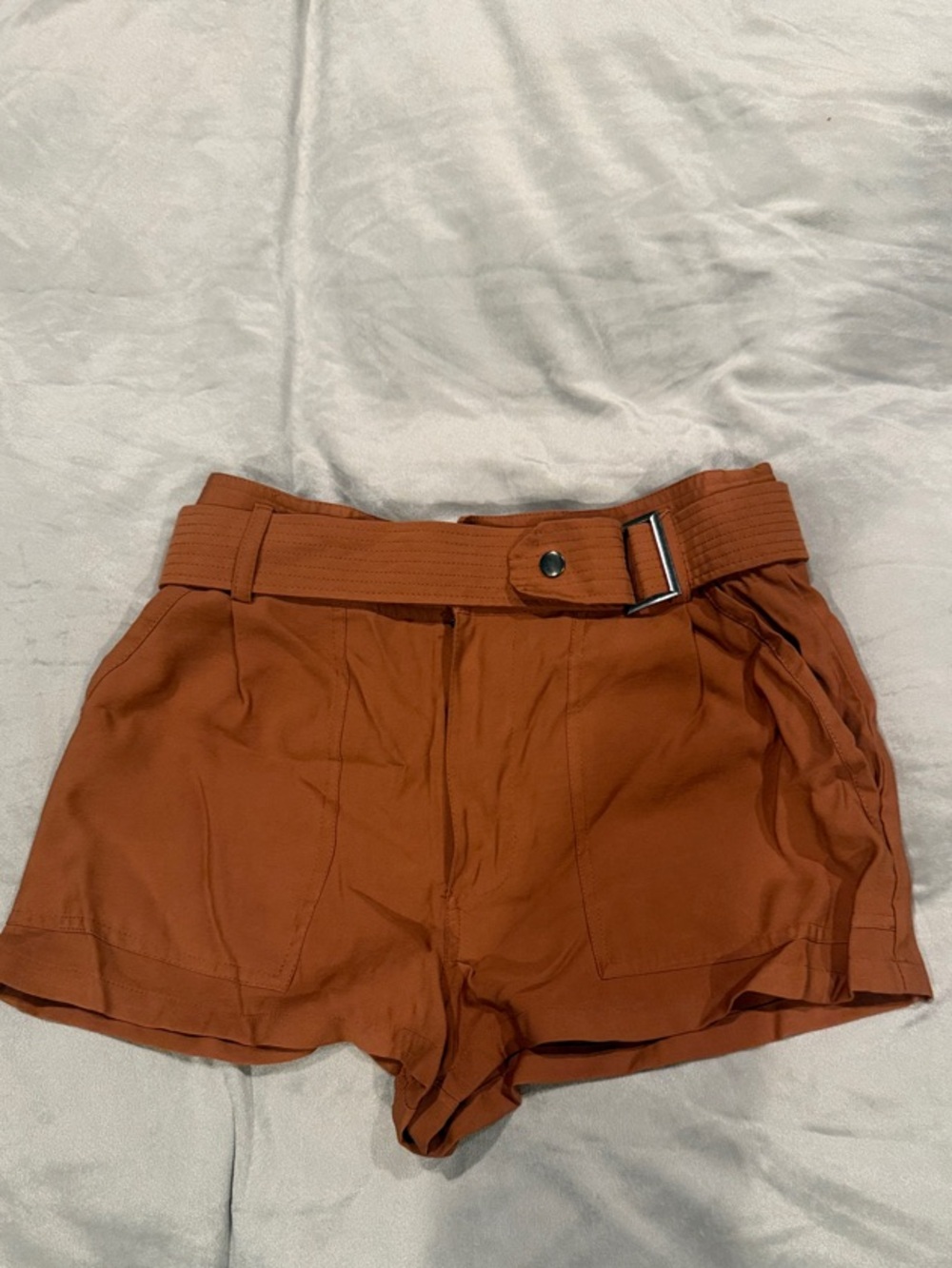 Forever 21 High-Waist Belted Shorts in Rust Orange